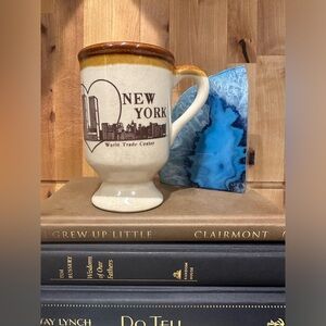 Vintage New York Mug Cup Souvenir,  Pedestal Tan Brown Glaze Rim